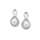 Silver-Pearl-CZ-Infinity-Earrings Sale