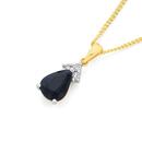 9ct-Gold-Black-Sapphire-10ct-Diamond-Pear-Pendant Sale