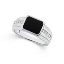 Silver-Rectangular-Black-Agate-CZ-Ring Sale