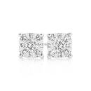 9ct-White-Gold-Diamond-Cushion-Cluster-Earrings Sale