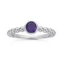 Silver-Purple-CZ-Round-Bezel-Ring-Size-M Sale