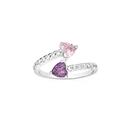 Silver-Pink-and-Violet-Cubic-Zirconia-Heart-Crossover-Ring Sale