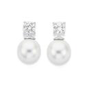 Silver-CZ-Simulated-Pearl-Stud-Earrings Sale