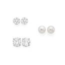 Silver-CZ-Pearl-Set-of-Three-Stud-Earrings Sale