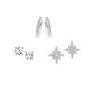 Sterling-Silver-Cubic-Zirconia-Claw-Star-Studs-Hoop-Set-of-3-Earrings Sale
