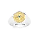 9ct-Gold-Sterling-Silver-London-Blue-Topaz-Compass-Round-Signet-Gents-Ring Sale