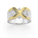 9ct-GoldSilver-Diamonds-Sunray-Fancy-Dress-Mens-Ring Sale