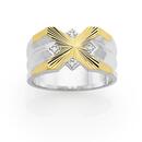 9ct-GoldSilver-Diamond-Sunray-Fancy-Dress-Gents-Ring Sale