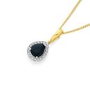 9ct-Gold-Black-Sapphire-Diamond-Pear-Halo-Pendant Sale