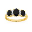 9ct-Gold-Black-Sapphire-Diamond-Trilogy-Ring Sale