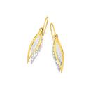 9ct-Gold-Two-Tone-Double-Diamond-Cut-Mesh-Open-Leaf-Hook-Earrings Sale