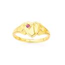 9ct-Gold-Single-Heart-with-Created-Ruby-Signet-Ring-Size Sale
