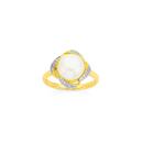 9ct-Gold-Cultured-Freshwater-Button-Pearl-Diamond-Swirl-Framed-Dress-Ring Sale