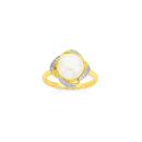 9ct-Gold-Cultured-Freshwater-Button-Pearl-Diamond-Swirl-Framed-Dress-Ring Sale