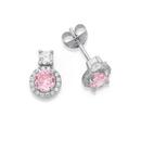 Silver-Small-Round-Pink-CZ-Cluster-Stud-Earrings Sale