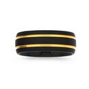 Tungsten-Carbide-Matte-Black-Double-Yellow-Gold-Plate-Lines-Gents-Ring Sale