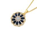 9ct-Gold-Natural-Sapphire-Diamond-Wreath-Flower-Pendant Sale