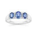 9ct-White-Gold-Ceylon-Sapphire-10ct-Diamond-Oval-Trilogy-Ring Sale