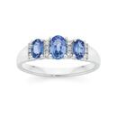 9ct-White-Gold-Natural-Ceylon-Sapphire-Diamond-Oval-Trilogy-Ring Sale