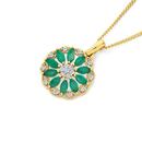 9ct-Gold-Natural-Emerald-Diamond-Wreath-Flower-Pendant Sale