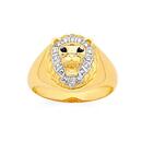 9ct-Gold-Natural-Sapphire-Eyes-Lion-Head-Mens-Ring Sale