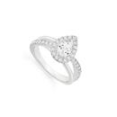 Silver-Cubic-Zirconia-Pear-Halo-2-Row-Crossover-Ring Sale