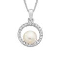 Silver-Pearl-CZ-Circle-Pendant Sale