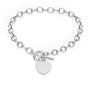 Silver-19cm-Oval-Belcher-Heart-Fob-Bracelet Sale