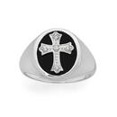 Silver-Cubic-Zirconia-Fancy-Cross-Oval-Black-Agate-Signet-Ring Sale