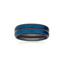 Tungsten-Carbide-Black-with-Two-Blue-Line-Stripes-Ring-Size-Z Sale