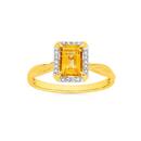 9ct-Gold-Citrine-Diamond-Emerald-Cut-Ring Sale