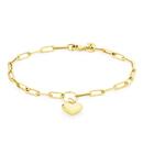 9ct-Gold-185cm-Paperclip-with-Heart-Charm-Bracelet Sale