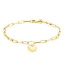 9ct-Gold-185cm-Paperclip-with-Heart-Charm-Bracelet Sale