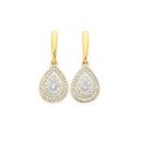 9ct-Gold-Diamond-Pear-Cluster-Drop-Stud-Earrings Sale