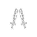 Silver-CZ-Cluster-Cross-On-Huggie-Earrings Sale