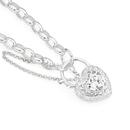 Sterling-Silver-Cubic-Zirconia-Halo-Heart-Oval-Belcher-Padlock-Bracelet Sale