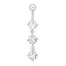 Sterling-Silver-Stainless-Steel-Three-Cubic-Zirconia-Belly-Bar Sale