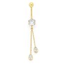 9ct-Gold-Round-Cubic-Zirconia-with-Pear-Trace-Drop-Belly-Bar Sale