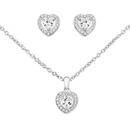 Silver-CZ-Heart-Halo-Pendant-Earrings-Set Sale