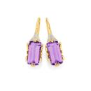 9ct-Gold-Amethyst-Diamonds-Emerald-Cut-Deco-Inspired-Earrings Sale