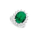 Silver-Large-Oval-Green-Glass-CZ-Ring-SizeQ Sale