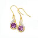 9ct-Gold-Amethyst-Diamond-Double-Swirl-Hook-Earrings Sale