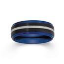 Tungsten-Carbide-Black-with-Blue-Bevel-Edges-and-Silver-Centre-Line-Ring-Size-W Sale