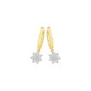 9ct-Gold-Diamond-Flower-Cluster-Drop-Huggie-Earrings Sale