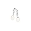 Sterling-Silver-Pearl-on-Pave-Cubic-Zirconia-Hook-Earrings Sale