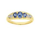 9ct-Gold-Created-Sapphire-Diamond-Oval-Cut-Trilogy-Ring Sale