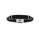 Steel-21cm-Black-Leather-Plait-Bracelet Sale