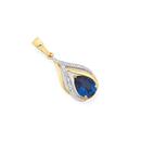 9ct-Gold-Created-Sapphire-Diamond-86-Pear-Double-Teardrop-Pendant Sale