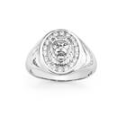 Silver-Cubic-Zirconia-Surround-Lion-Head-Oval-Signet-Ring-Size-W Sale