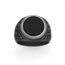 Steel-Black-Agate-Round-Oxidised-Signet-Ring-Size-W Sale